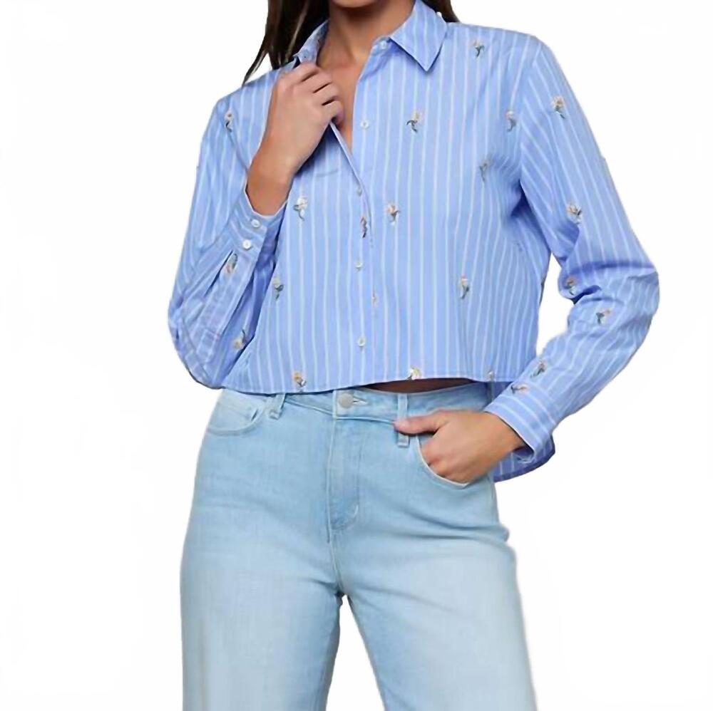 NEW L'AGENCE cosette sequined shirt in blue stripe sequin flower